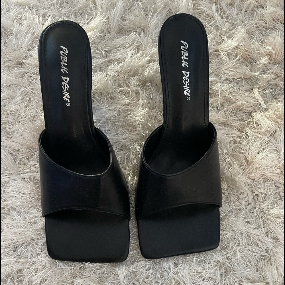 Black square toe heels